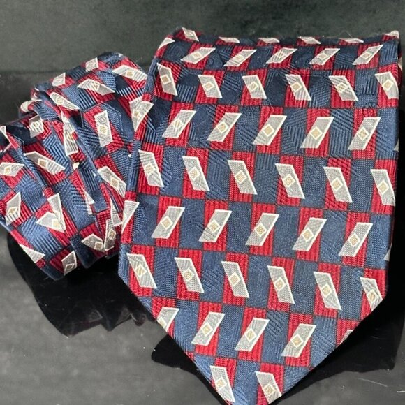 Stafford Silk Tie Red White Blue Optical Art - Picture 1 of 5